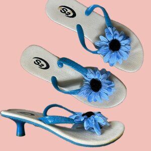 Ultra cute early 2000s style sandals bright blue straps flower